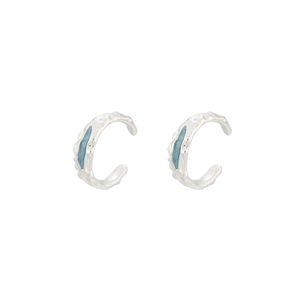 Mint green ear cuffs with irregular texture and blue enamel inlay for unisex style