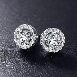 Classic Round Halo Rhinestone Stud Earrings With 925 Sterling Silver Earring Post Copper Electroplated Inlaid Sparkly Jewelry