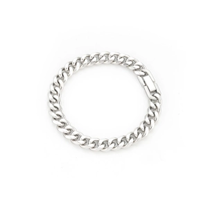 Minimalist silver titanium steel Cuban chain bracelet with industrial folding clasp closure