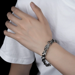 Vintage silver dragon scale bracelet for men and women with punk gothic metal link design