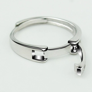 Polished silver mechanical buckle open ring with minimalist industrial design