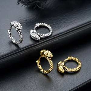 Retro Gothic Copper Snake Hoop Earrings For Men Women Unisex Vintage Punk Animal Pattern Gold Silver Plated Jewelry Gift