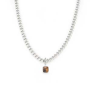 Titanium steel curb chain necklace with a square tiger's eye lucky pendant for unisex