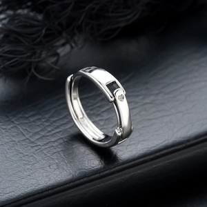 Creative Buckle Adjustable Ring Geometric Zirconia Inlaid Copper Silver Tone Couple Ring For Men Women Fashion Jewelry