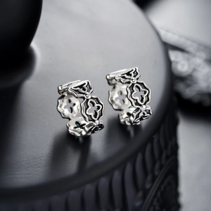 Vintage hollow cross ear cuffs in oxidized silver finish for non-pierced ears