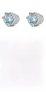 Macro detail of dragon claw magnetic earrings with bright blue round cut gemstones