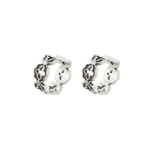 Vintage hollow cross hoop earrings in antique silver finish for non-pierced ears