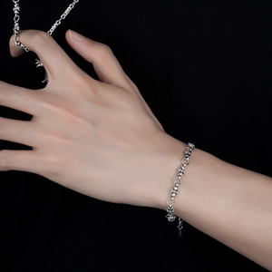Retro diamond cross necklace and bracelet set in vintage silver finish for unisex