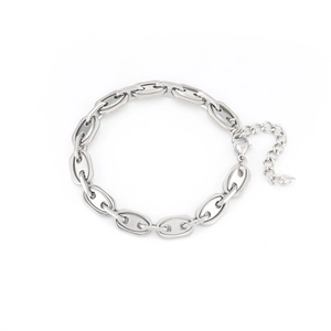 Bracelet chaîne à maillons nez de porc en acier inoxydable argenté poli avec fermoir mousqueton