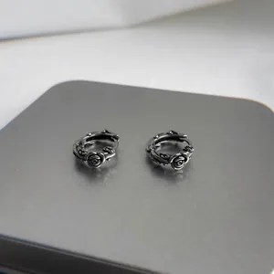 Retro Silver Rose Flower Hoop Earrings Gothic Punk Style Copper Metal Individual Jewelry For Men Women Daily Accessories