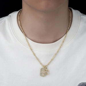 Hip-Hop 18K Gold Doppelkreuz-Anhänger-Halskette mit Strass auf Kordelkette
