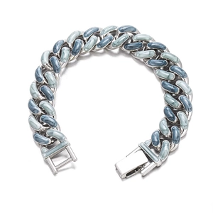 Gourmette cubaine argentée pour hommes avec émail bleu étoilé au style minimaliste