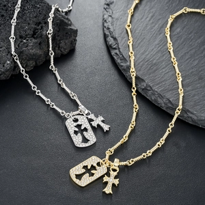 Hip-Hop-Halsketten-Set mit Kreuz- und Militär-Anhänger in Gold und Silber aus Edelstahl
