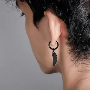 Boucles d'Oreilles Créoles Plume Noir Mat Punk pour Hommes Femmes Unisexe Gothique Boucles d'Oreilles en Cuivre Bijoux Mode Streetwear