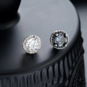 Classic magnetic zircon ear clips for men and women featuring silver and black vintage style