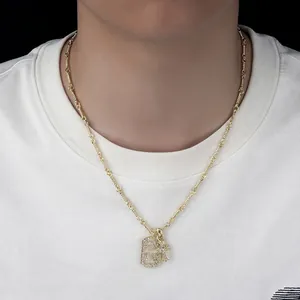 Mode Hip Hop Legierung Strass Kreuz Dog Tag Anhänger Halskette Für Herren Damen Trendy Doppel Anhänger Halsketten Schmuck