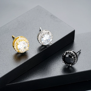 Classic halo stud earrings for men in gold, silver, and black finish with luxury crystals