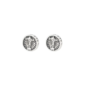 Vintage magnetic ear clips with black zircon inlay and engraved silver finish