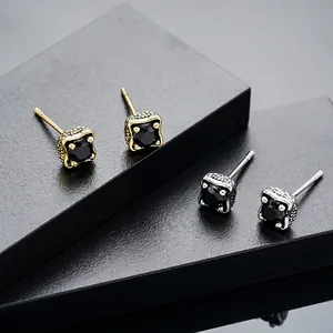 Vintage Dragon Claw Zirconia Stud Earrings For Men Women Stainless Steel Post Square Black Stone Punk Gothic Ear Jewelry