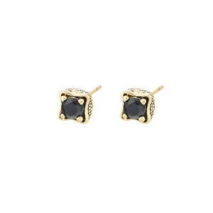 Retro dragon claw square earrings with black zircon center and gold ripple frame detail