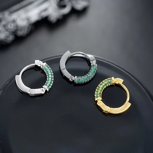 Starry green gemstone huggie earrings in silver and gold plating for a luxury style