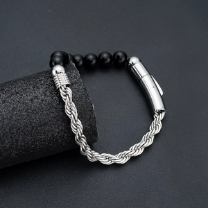 Tiger eye and stainless steel cable chain bracelet with magnetic clasp for men