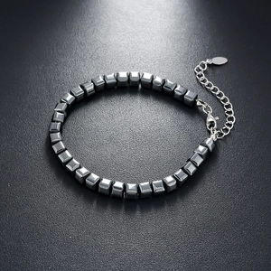 Bracelet minimaliste en hématite avec fermoir mousqueton argenté réglable pour hommes et femmes