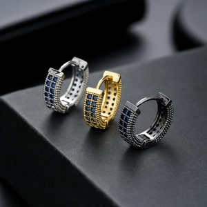 Hip Hop Unisex Copper Zirconia Hoop Earrings Geometric Micro Pave Huggie Earrings Gold Silver Black Jewelry For Men Women