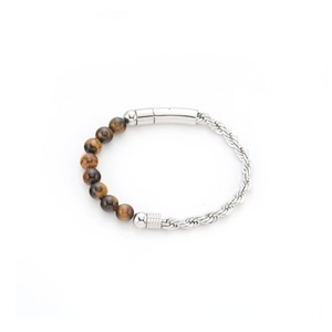 Tiger eye stone beads and stainless steel rope chain bracelet with magnetic clasp