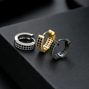 Hip hop full zircon earrings set in silver, gold and black finish with wavy texture