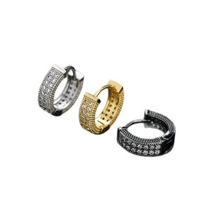 Iced out hoop earrings for men and women in silver, gold, and black with pave zircons