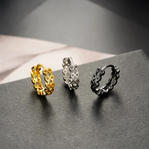 Retro style hollow chain link earrings in gold, silver, and black finish for men and women