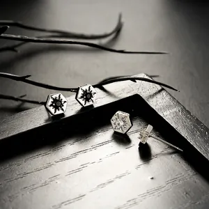 Vintage Hexagonal Sun Star Stud Earrings Copper Rhinestone Unisex Since Earrings Retro Fashion Jewelry For Daily Party