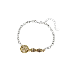 Tibeter Armband mit goldenem Sternanhänger und Vajra-Perle an silberner Kette