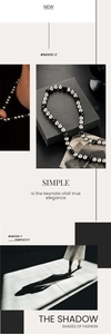 Detailed view of geometric black faceted beads and silver metal spheres on a necklace