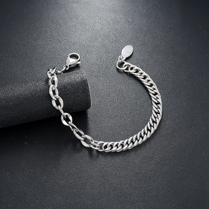 Herren Armband aus Edelstahl im Punk-Stil mit Rolo- und Panzerketten-Design in Silber