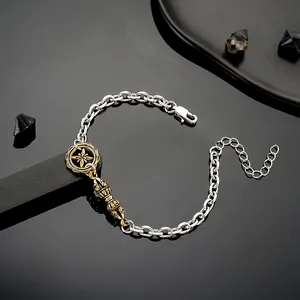 Vintage Tibetischer Stil Titanstahl Vajra-Zepter Armband Retro Ethno Gold Silber Zweifarbig Achteckiger Stern Unisex Schmuck