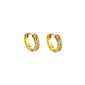 Vintage gold hoop earrings with embossed letter B patterns and a hinge buckle closure