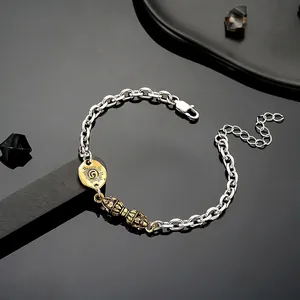 Bracciale Vajra in Stile Etnico Tibetano Vintage per Uomo Donna in Acciaio Inossidabile Oro Argento Bicolore Gioielli Religiosi