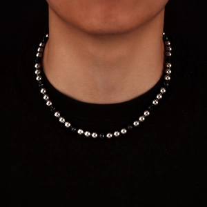 Geometric black and silver beaded necklace with titanium steel splicing for men and women