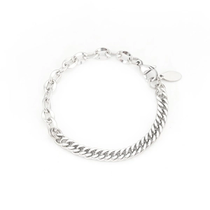 Herren Armband aus Edelstahl mit Panzerkette und Ovalgliedern sowie kleinem Metallanhänger