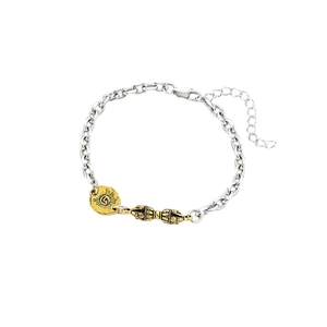 Bracciale stile tibetano con ciondolo Vajra dorato e catena a O in argento