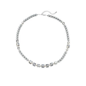 Mens hematite and titanium steel beaded necklace with industrial silver lobster clasp