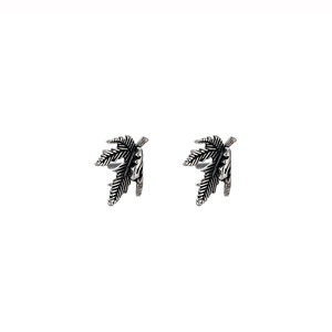 Vintage maple leaf stud earrings in antique silver finish with detailed leaf vein textures