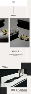 Macro view of gothic sword and angel wing stud earrings in gold and silver finishes