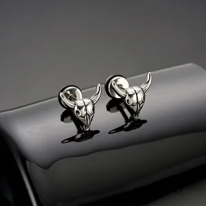Gothic Titanium Steel Goat Head Bone Stud Earrings For Men Women Punk Animal Skull Jewelry Hip Hop Ear Stud Silver Color
