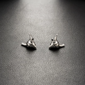 Gothic bull skull earrings in vintage silver steel for men and women minimalist jewelry