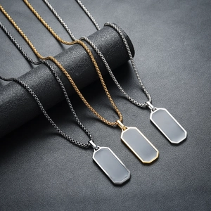 Titanium steel square pendant necklaces for men in black, gold, and silver finishes
