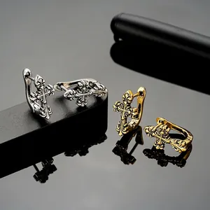 Boucles d'Oreilles Clous Croix en Cuivre Vintage pour Hommes Femmes Mode Gothique Punk Style Hip Hop Plaqué Or Argent Bijoux Cadeau