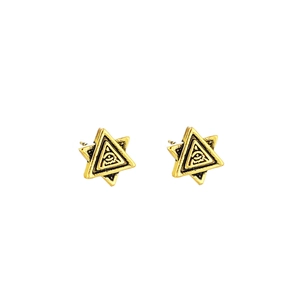 Goldene Hexagramm-Ohrstecker mit Auge der Vorsehung Symbol im zweilagigen Design